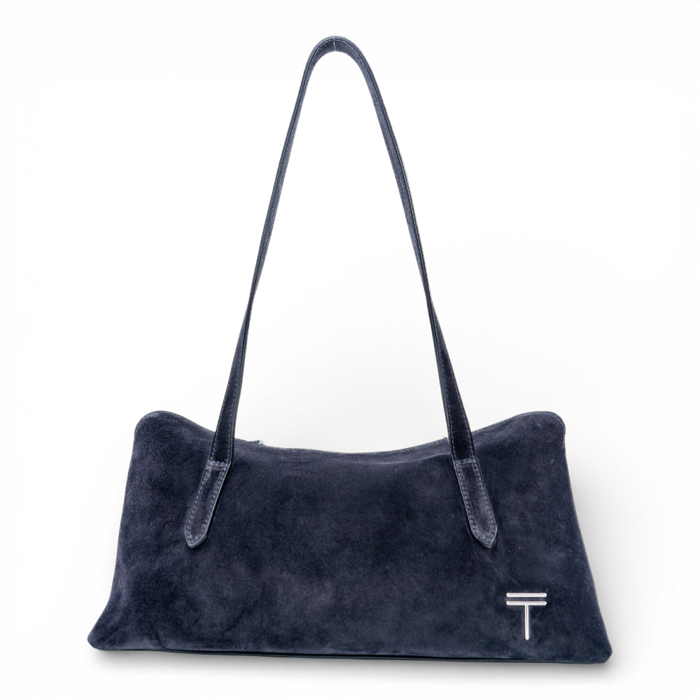 Geanta din piele naturala  suede Bleumarin Naila Baquette