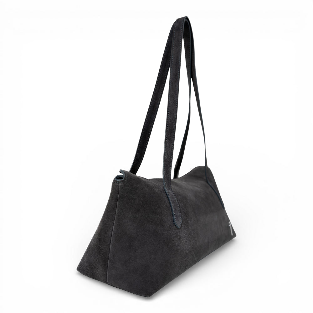 Geanta din piele naturala  suede Gri Naila Baquette