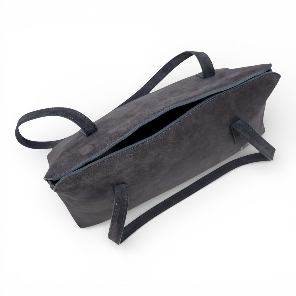 Geanta din piele naturala  suede Gri Naila Baquette