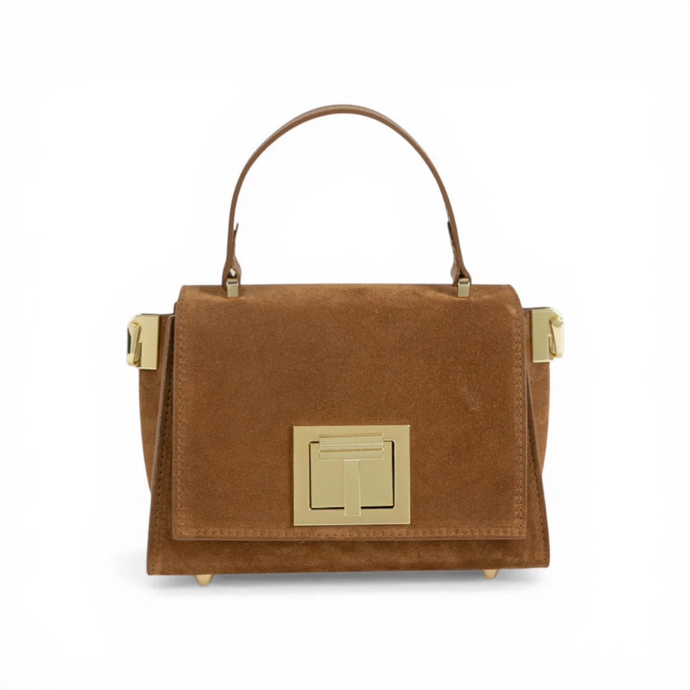 Geanta din piele naturala Camel Suede MICRO POLINE