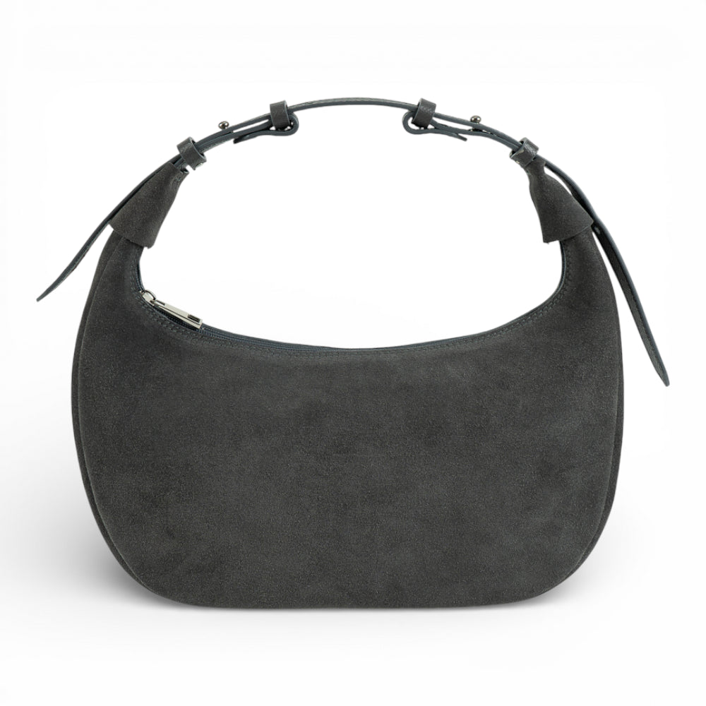 Geanta din piele naturala Gri Suede Moon Medium Imagine secundară a produsului