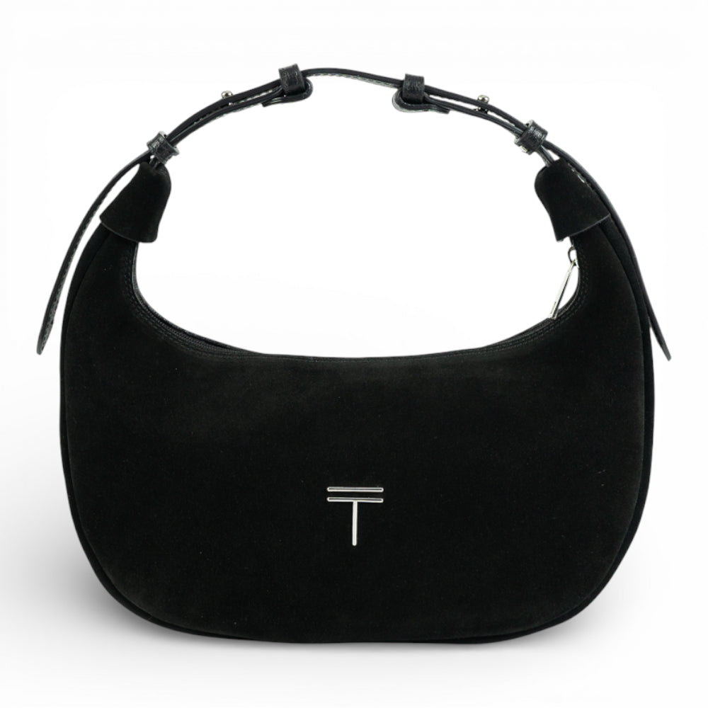 Geanta din piele naturala Negru Suede Moon Medium