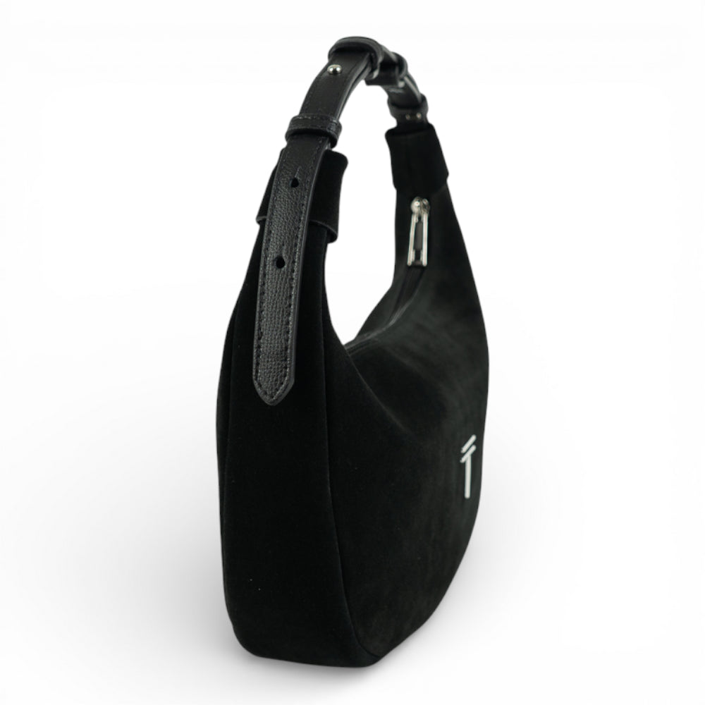 Geanta din piele naturala Negru Suede Moon Medium