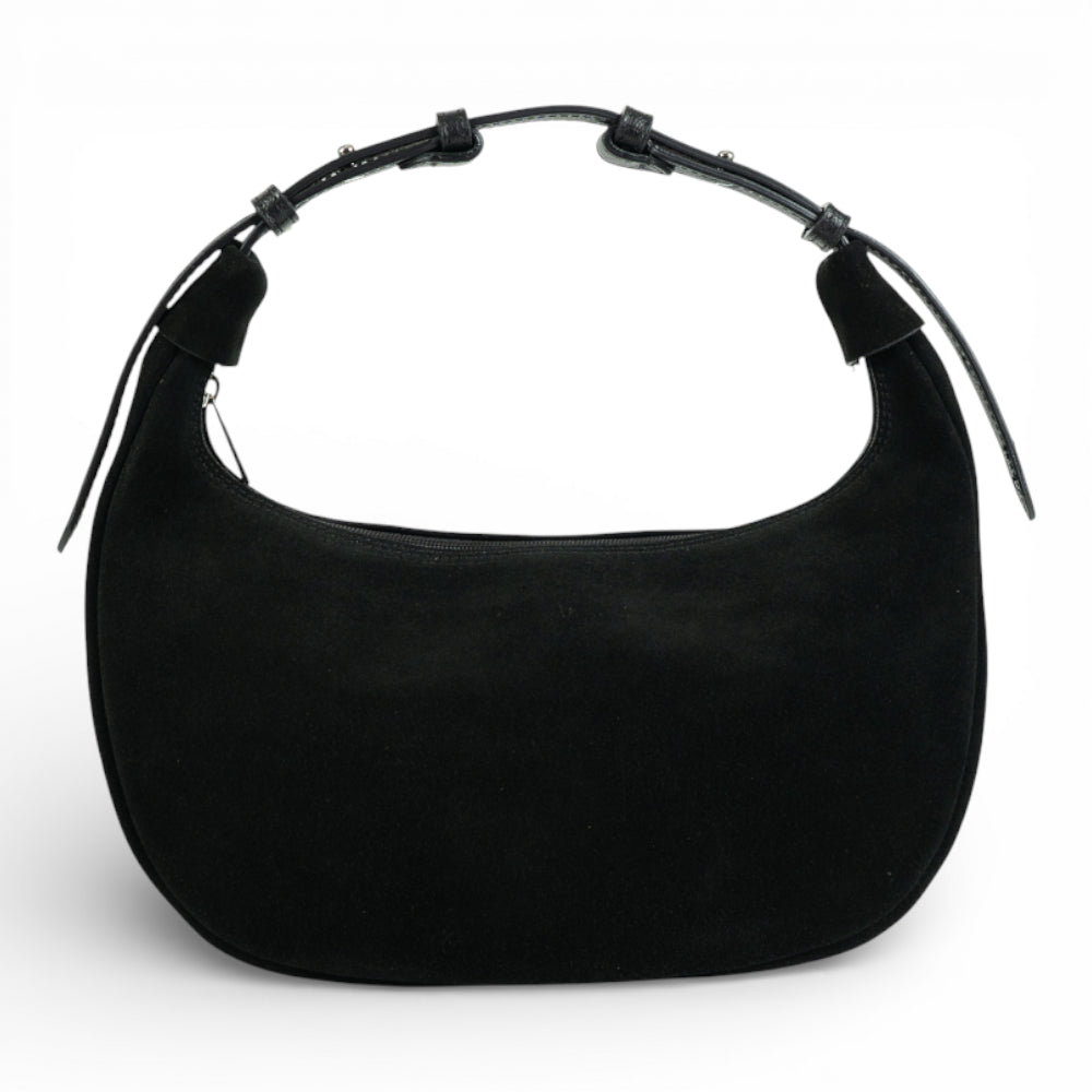 Geanta din piele naturala Negru Suede Moon Medium