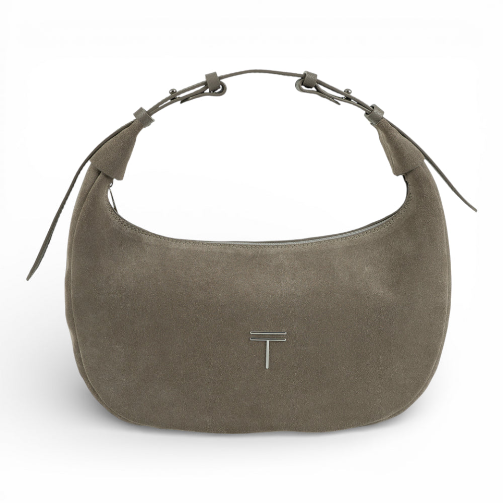 Geanta din piele naturala Taupe Suede Moon Medium