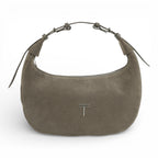 Geanta din piele naturala Taupe Suede Moon Medium