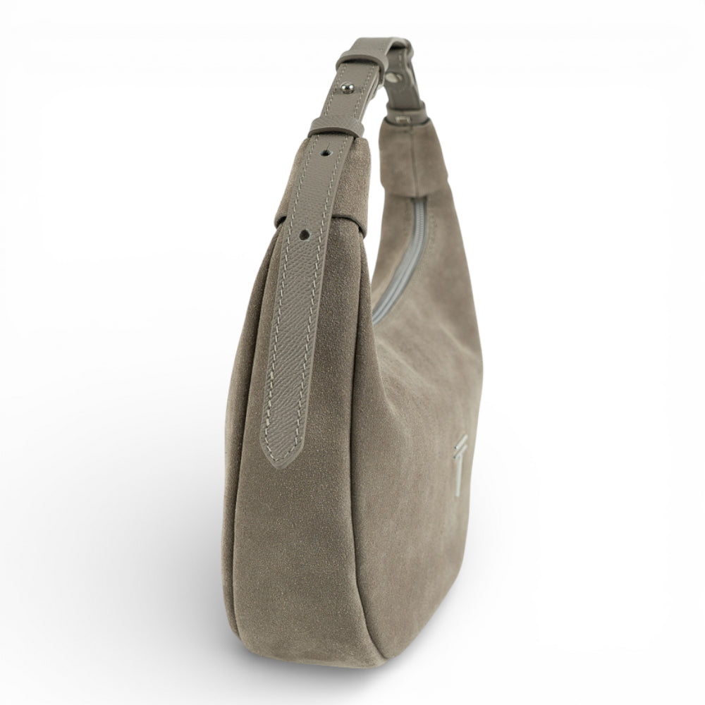 Geanta din piele naturala Taupe Suede Moon Medium