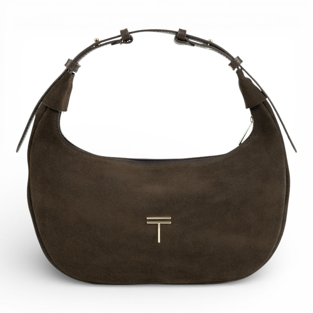 Geanta din piele naturala Espresso suede Moon Medium Imagine principală a produsului