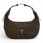 Geanta din piele naturala Espresso suede Moon Medium