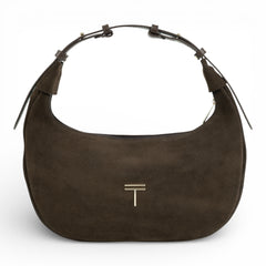 Geanta din piele naturala Espresso suede Moon Medium