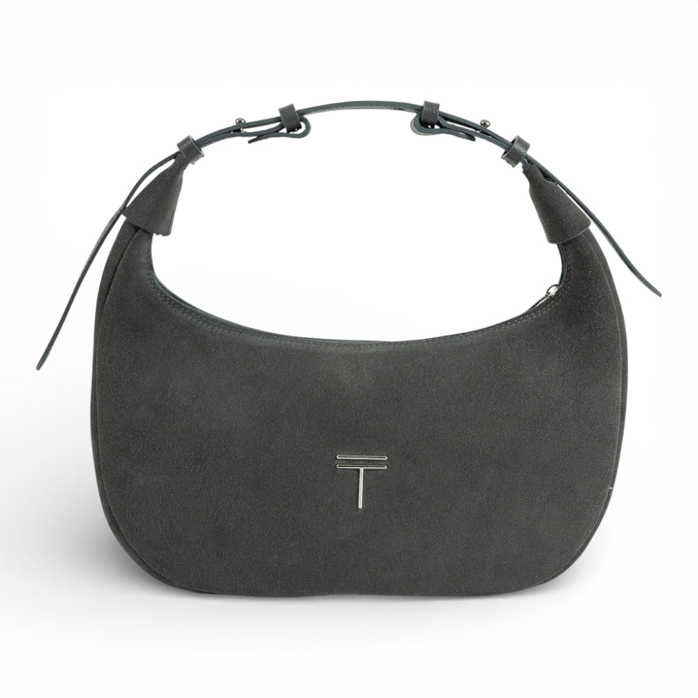 Geanta din piele naturala Gri Suede Moon Medium