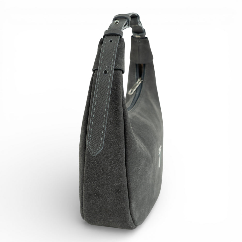 Geanta din piele naturala Gri Suede Moon Medium