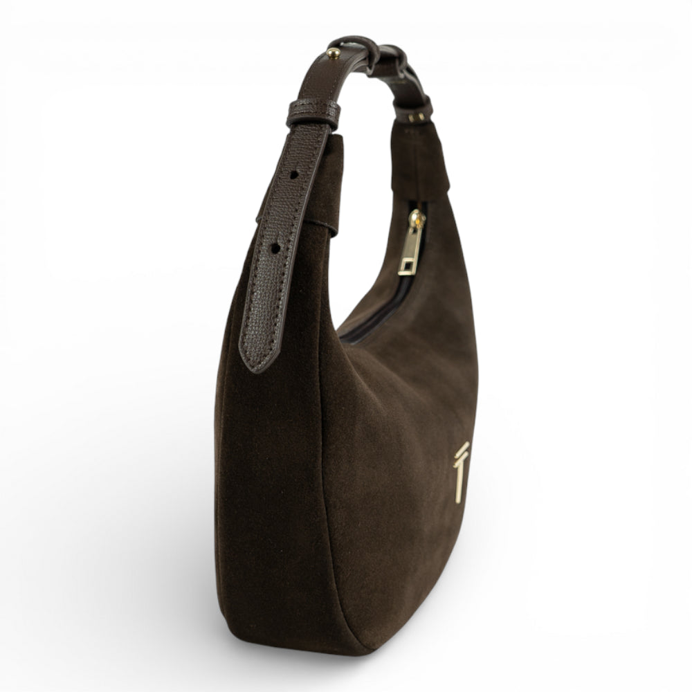 Geanta din piele naturala Espresso suede Moon Medium Imagine secundară a produsului