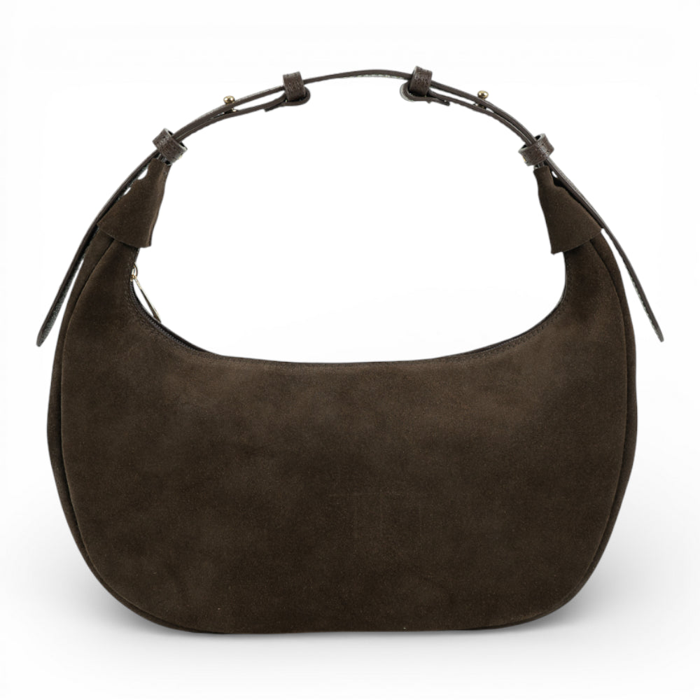 Geanta din piele naturala Espresso suede Moon Medium
