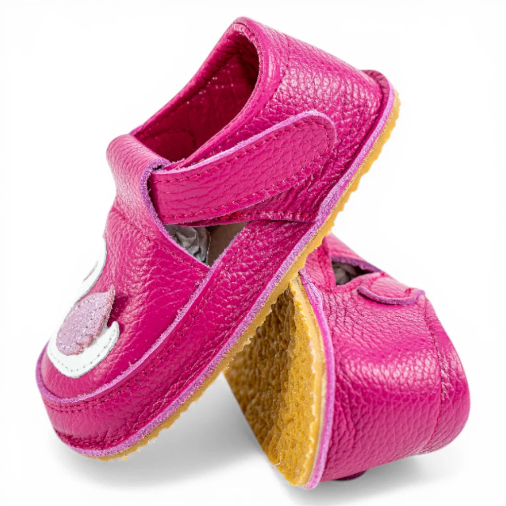 Pantofi barefoot din piele naturala Fuxia Lebada