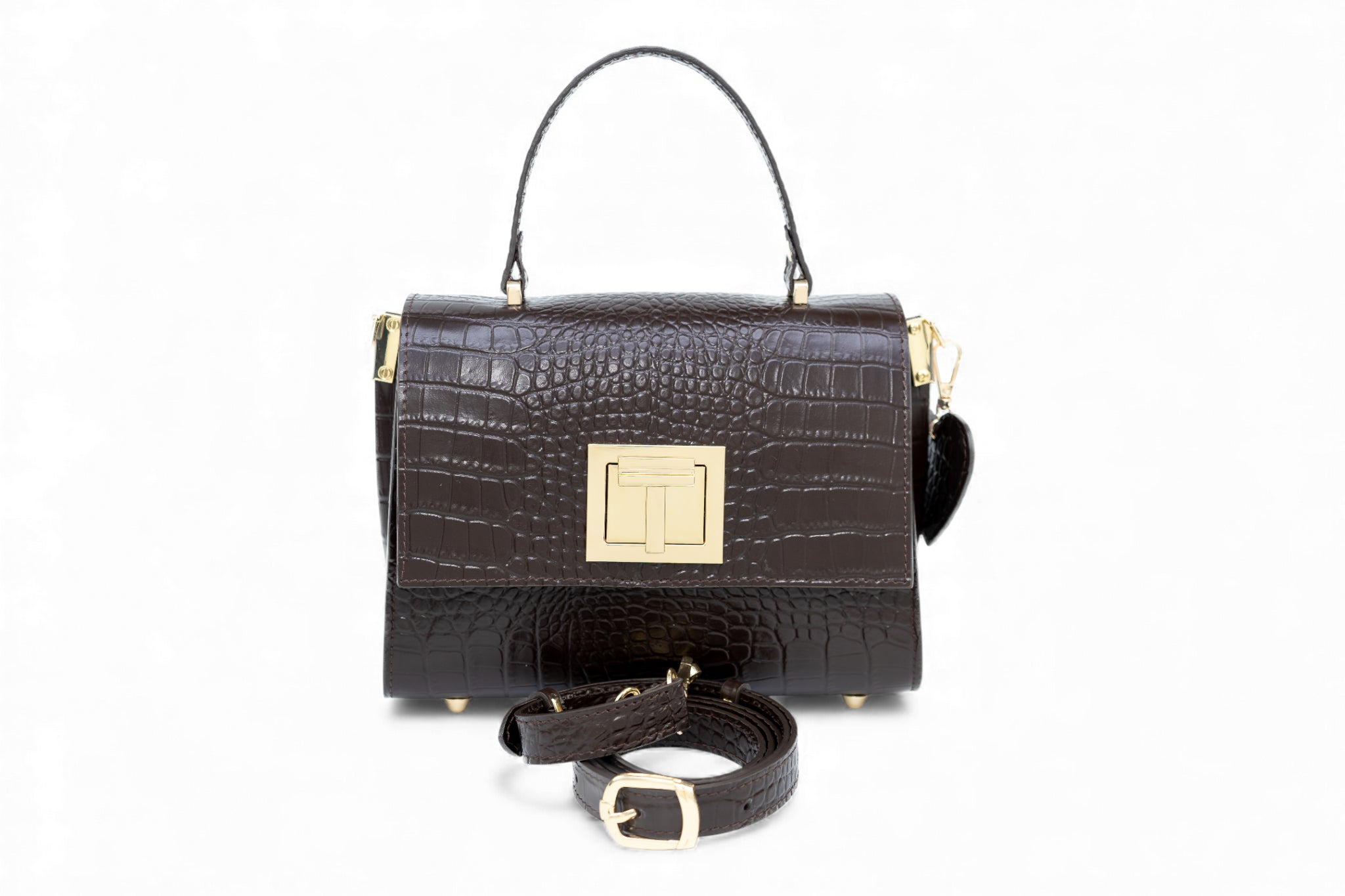 Geanta din piele naturala Espresso Croco MINI POLINE