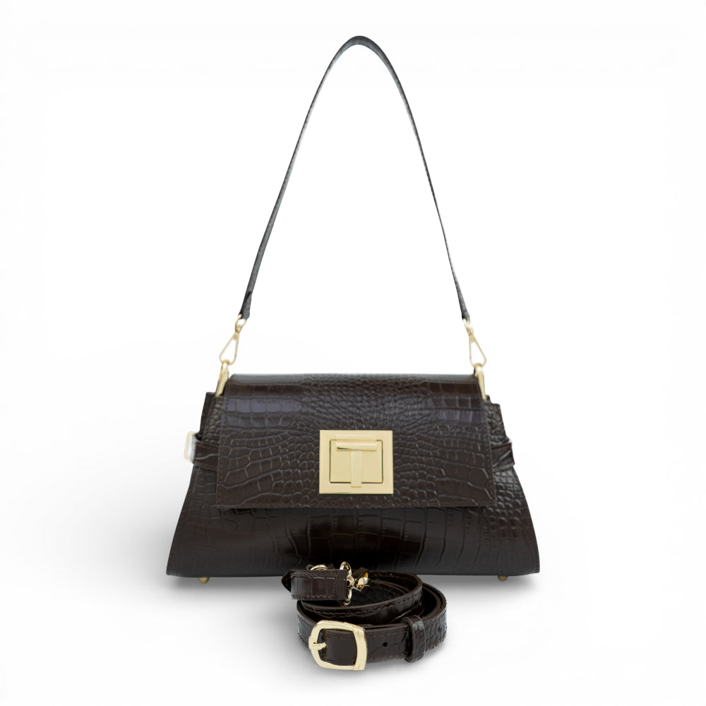 Geanta din piele naturala Chocolate Croco Bella Imagine secundară a produsului