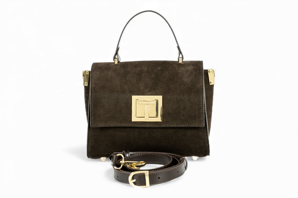 Geanta din piele naturala Suede Espresso MINI POLINE