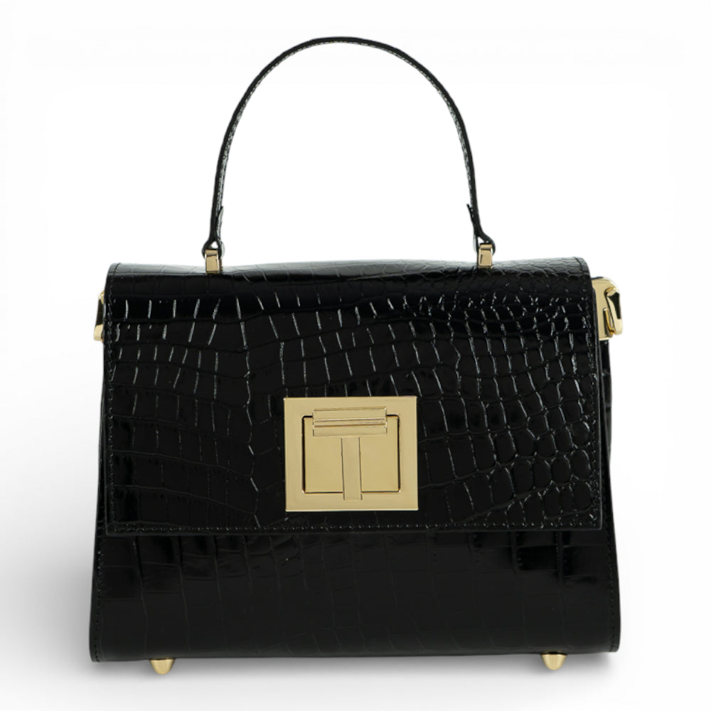 Geanta din piele naturala Croco Negru MINI POLINE Imagine principală a produsului