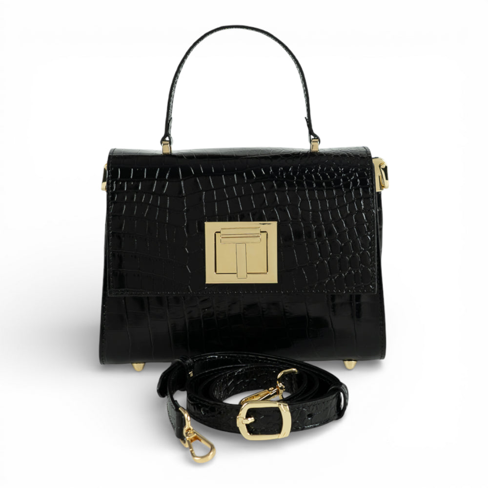 Geanta din piele naturala Croco Negru MINI POLINE