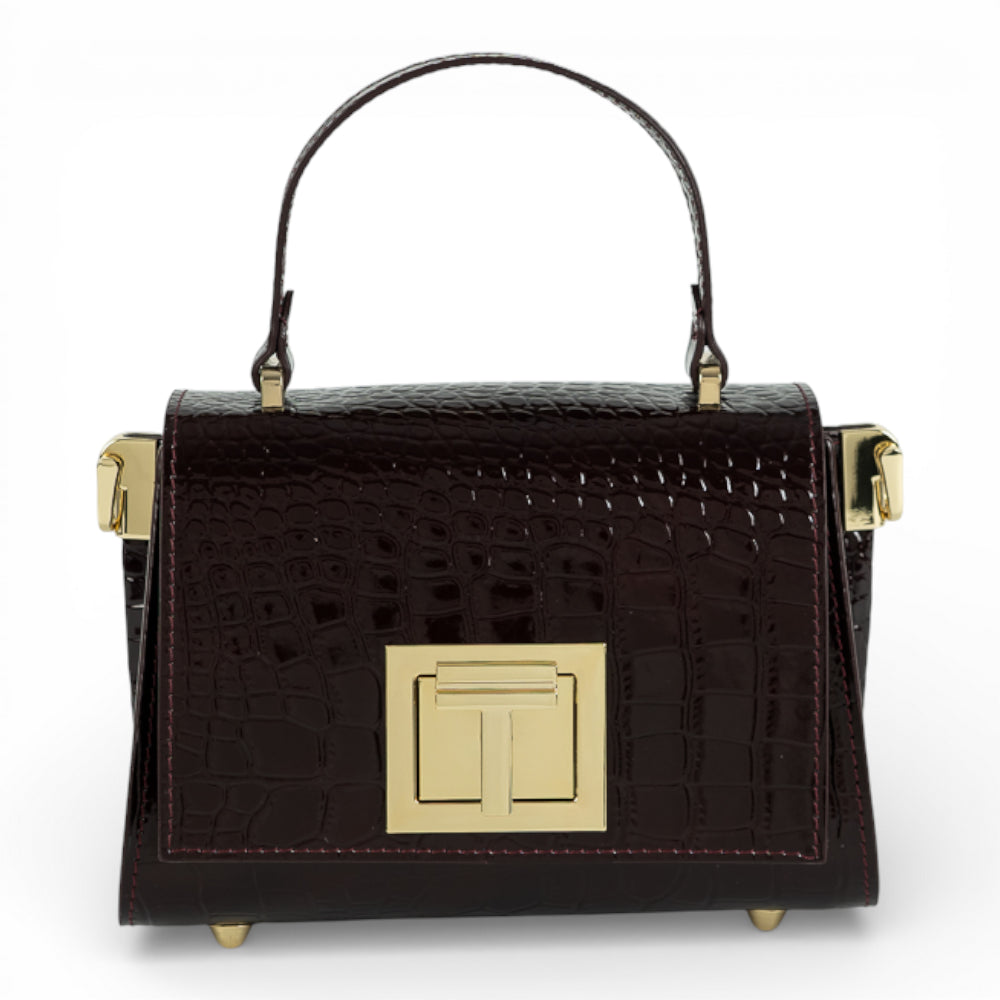 Geanta din piele naturala Burgundy Croco MICRO POLINE Imagine principală a produsului