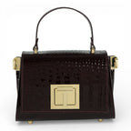 Geanta din piele naturala Burgundy Croco MICRO POLINE