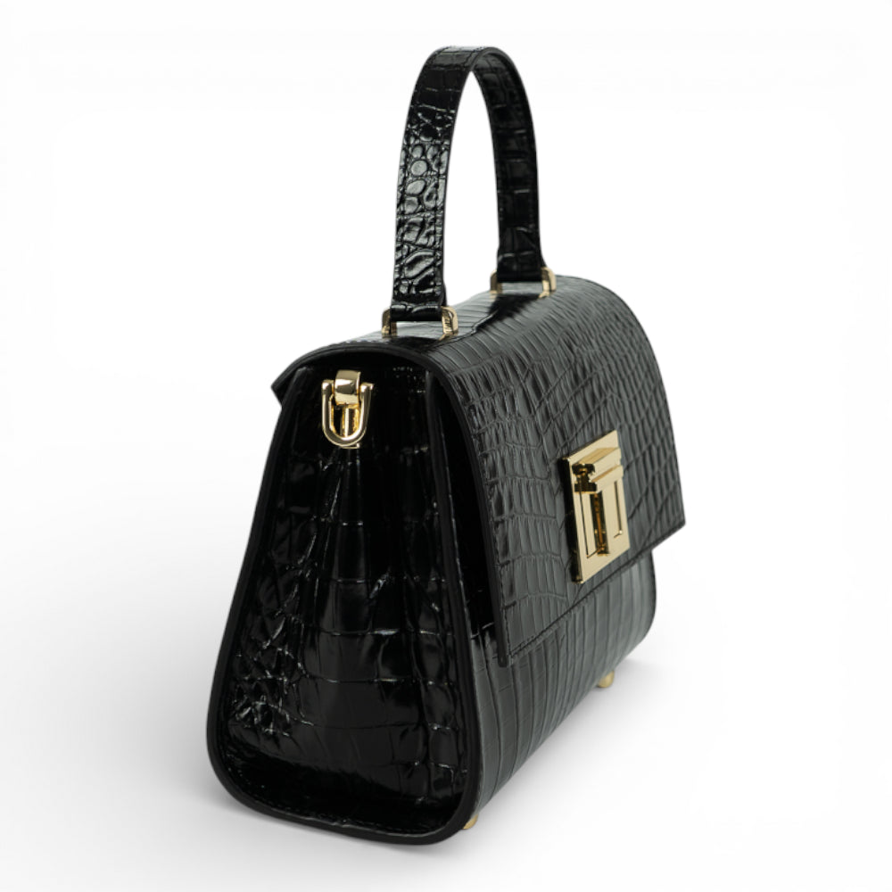 Geanta din piele naturala Croco Negru MINI POLINE