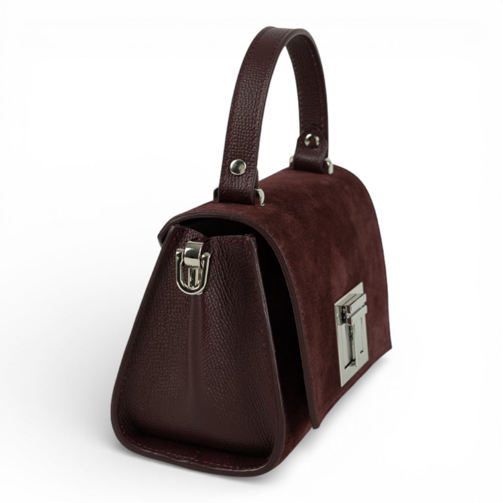 Geanta din piele naturala Burgundy Suede/piele MICRO POLINE
