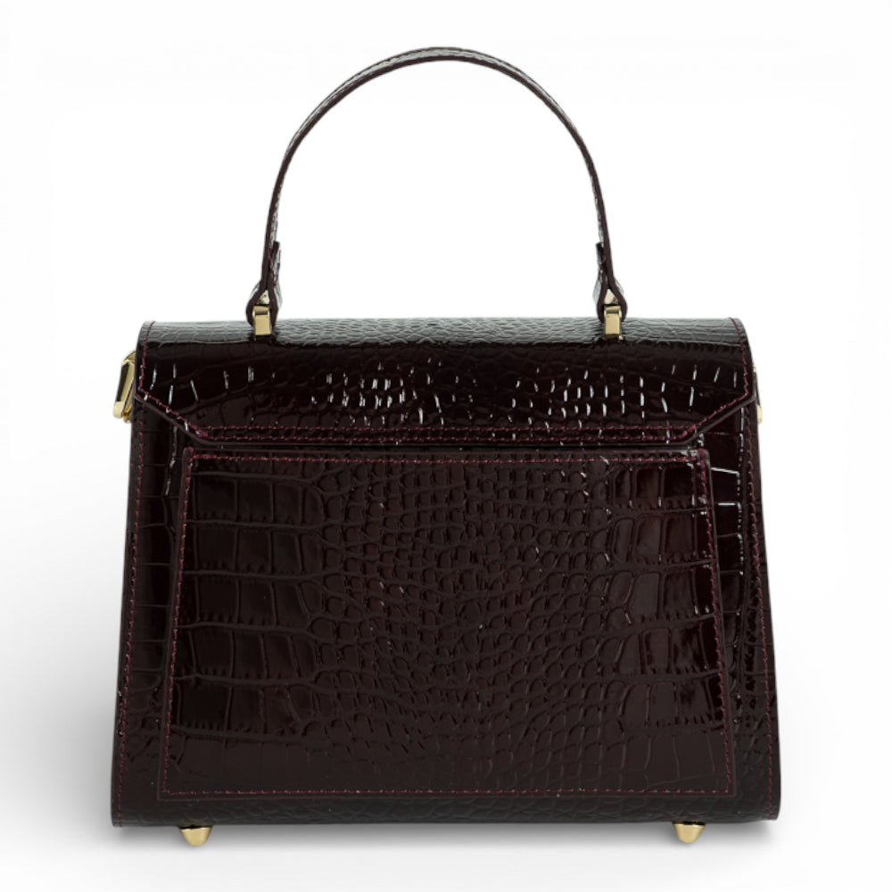 Geanta din piele naturala Burgundy Croco MICRO POLINE