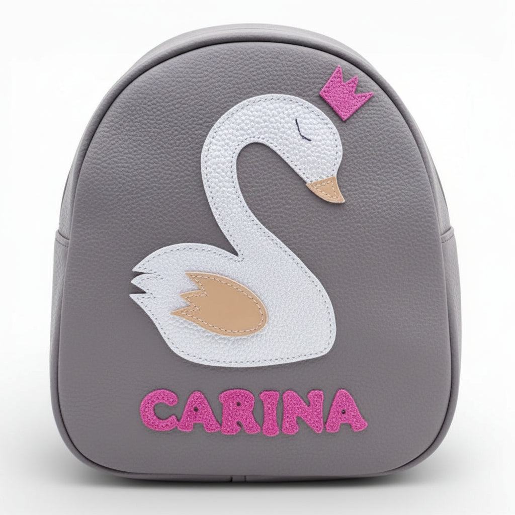 Rucsac gradinita pentru copii din piele naturală – personalizabil cu nume-Lebada