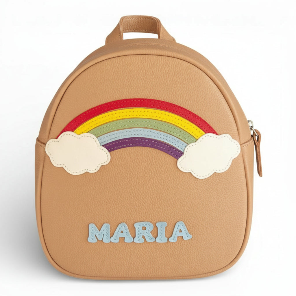 Rucsac gradinita pentru copii din piele naturală – personalizabil cu nume-Curcubeu