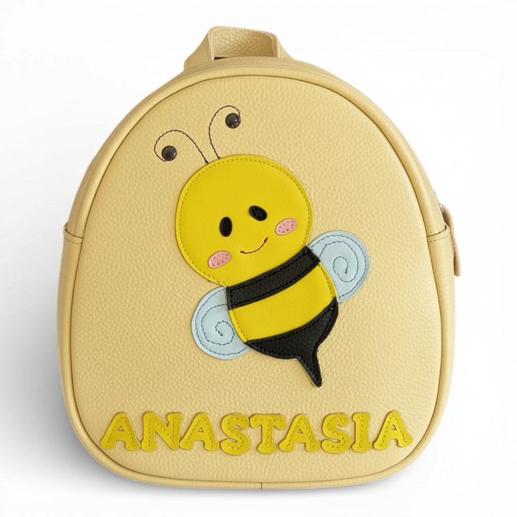 Rucsac gradinita pentru copii din piele naturală – personalizabil cu nume-Albinuta