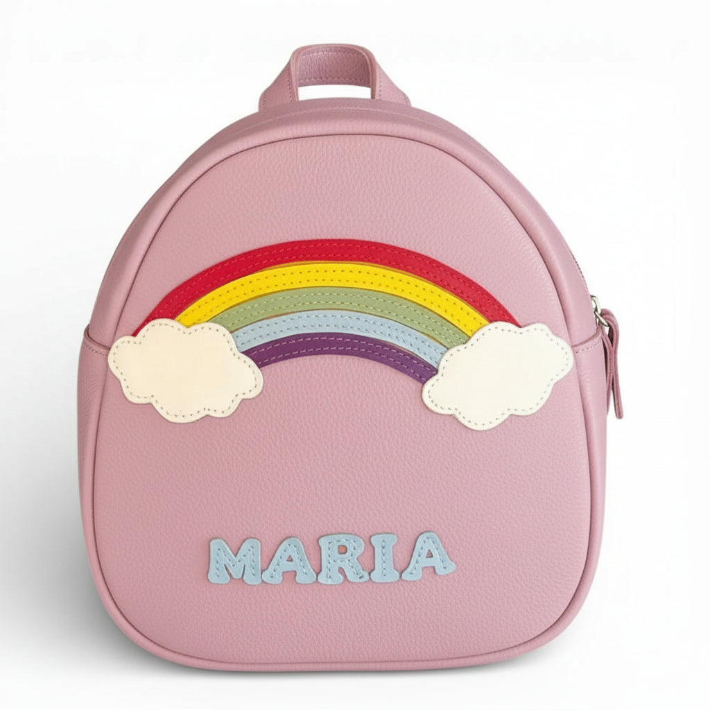 Rucsac gradinita pentru copii din piele naturală – personalizabil cu nume-Curcubeu