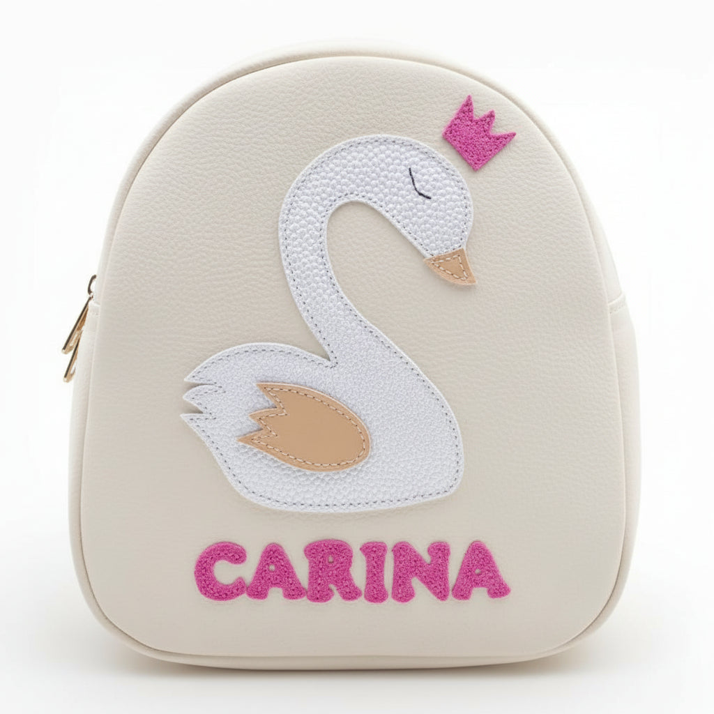 Rucsac gradinita pentru copii din piele naturală – personalizabil cu nume-Lebada