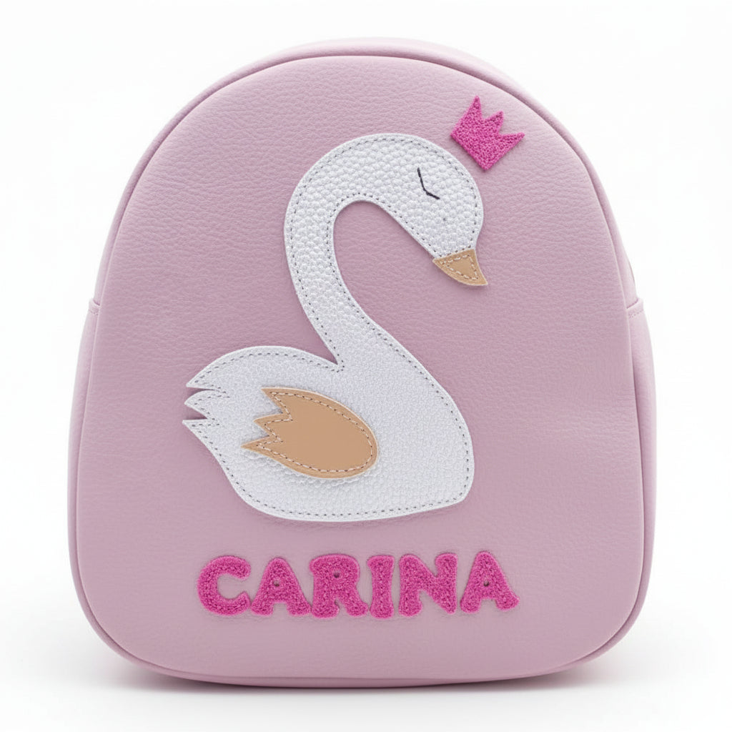 Rucsac gradinita pentru copii din piele naturală – personalizabil cu nume-Lebada