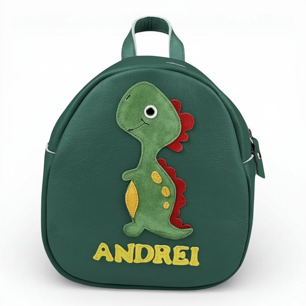Rucsac gradinita pentru copii din piele naturală – personalizabil cu nume-Dinozaur
