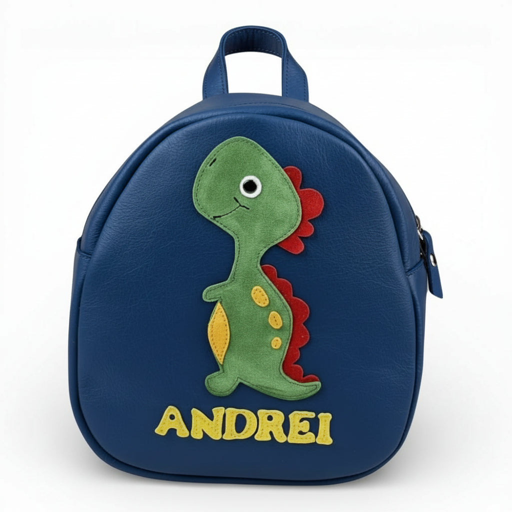 Rucsac gradinita pentru copii din piele naturală – personalizabil cu nume-Dinozaur