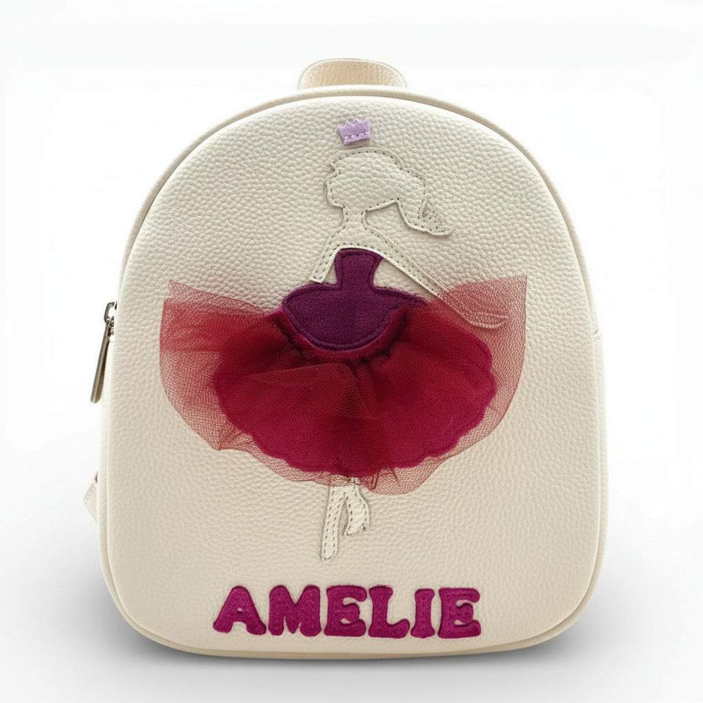 Rucsac gradinita pentru copii din piele naturală – personalizabil cu nume-Fetita cu rochita