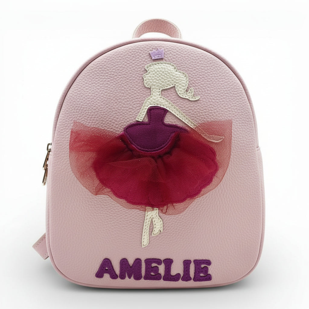 Rucsac gradinita pentru copii din piele naturală – personalizabil cu nume-Fetita cu rochita