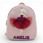 Rucsac gradinita pentru copii din piele naturală – personalizabil cu nume-Fetita cu rochita