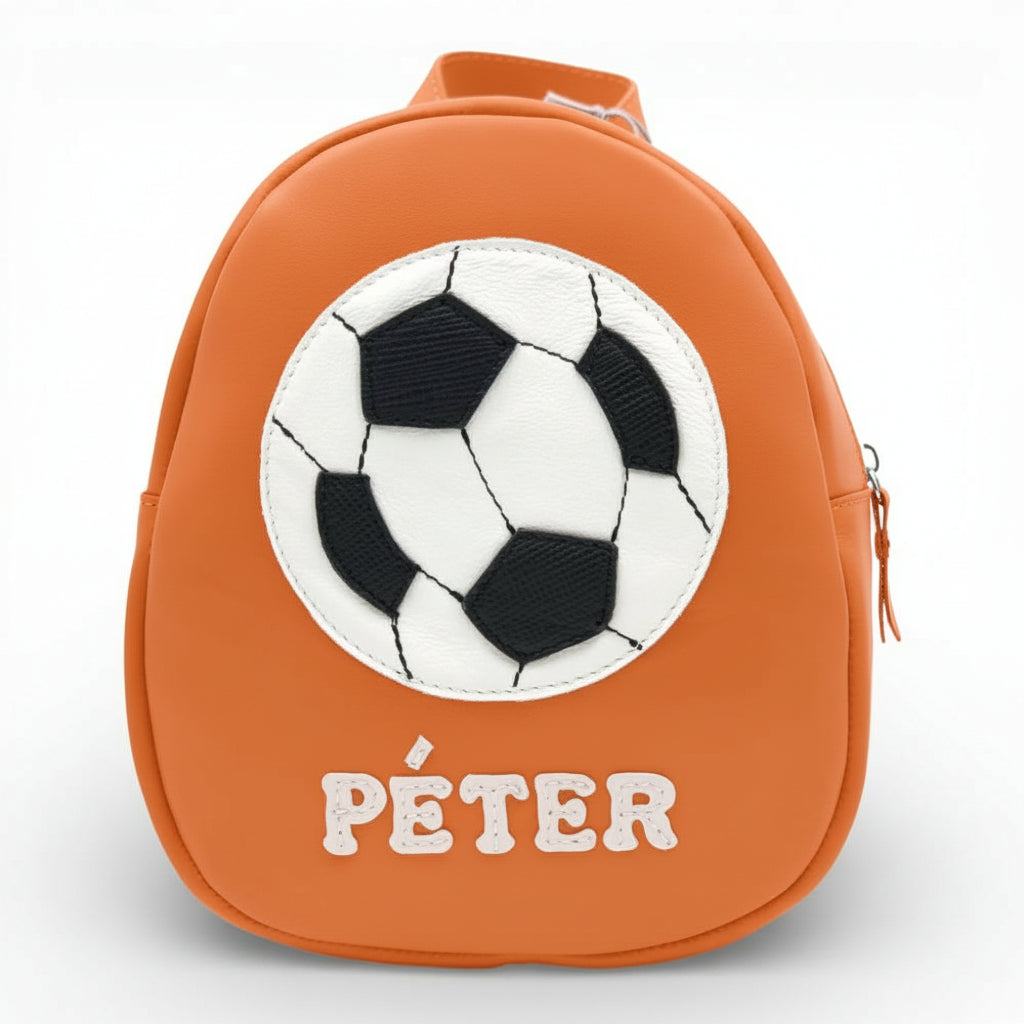 Rucsac gradinita pentru copii din piele naturală – personalizabil cu nume-Minge de fotbal