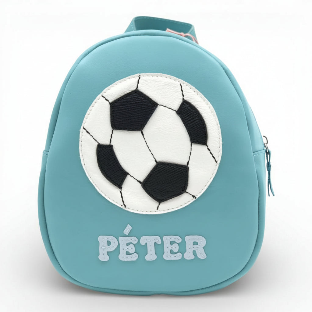 Rucsac gradinita pentru copii din piele naturală – personalizabil cu nume-Minge de fotbal