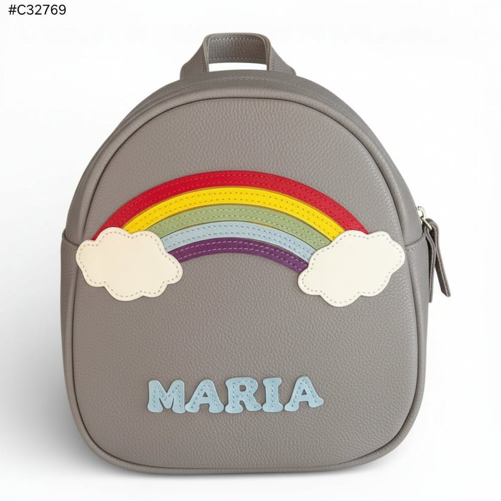 Rucsac gradinita pentru copii din piele naturală – personalizabil cu nume-Curcubeu Imagine secundară a produsului
