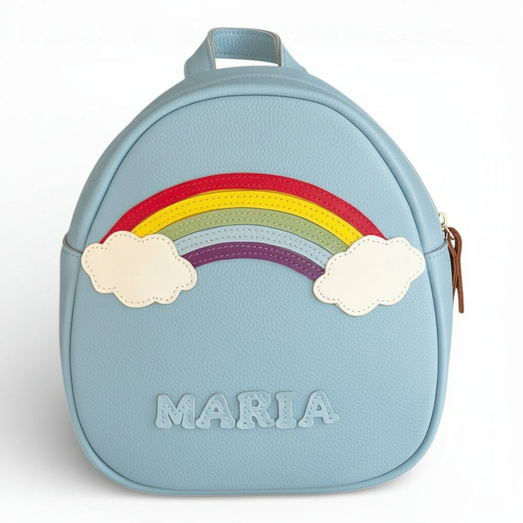 Rucsac gradinita pentru copii din piele naturală – personalizabil cu nume-Curcubeu