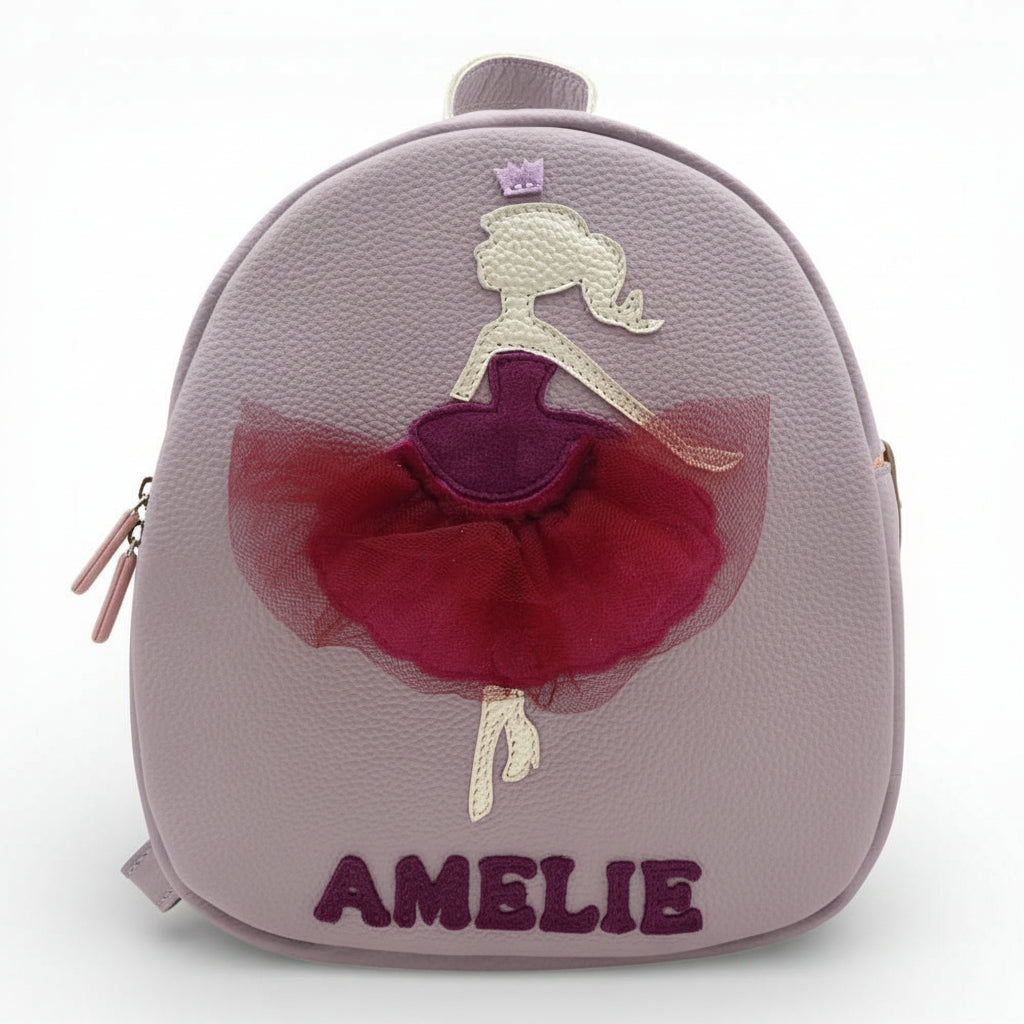 Rucsac gradinita pentru copii din piele naturală – personalizabil cu nume-Fetita cu rochita