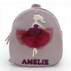 Rucsac gradinita pentru copii din piele naturală – personalizabil cu nume-Fetita cu rochita