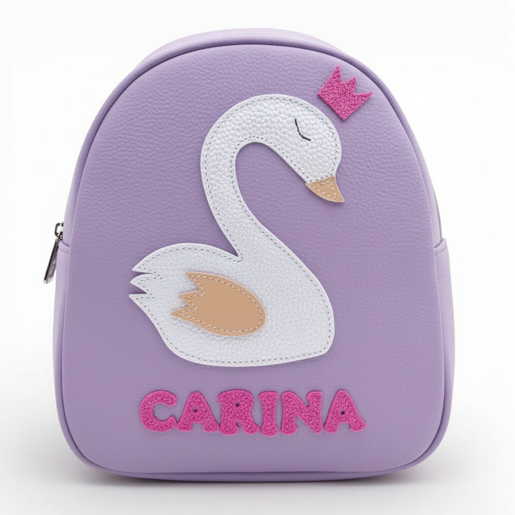 Rucsac gradinita pentru copii din piele naturală – personalizabil cu nume-Lebada