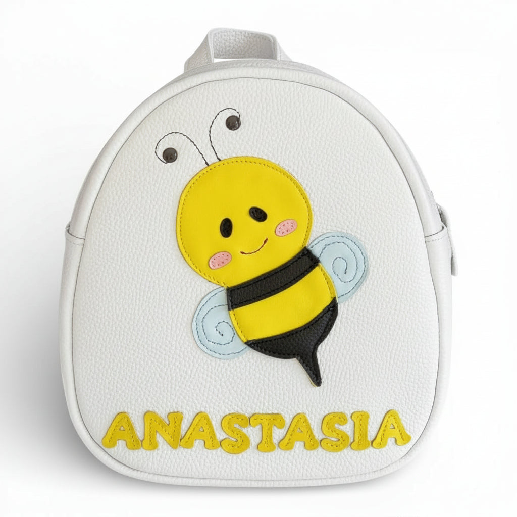 Rucsac gradinita pentru copii din piele naturală – personalizabil cu nume-Albinuta