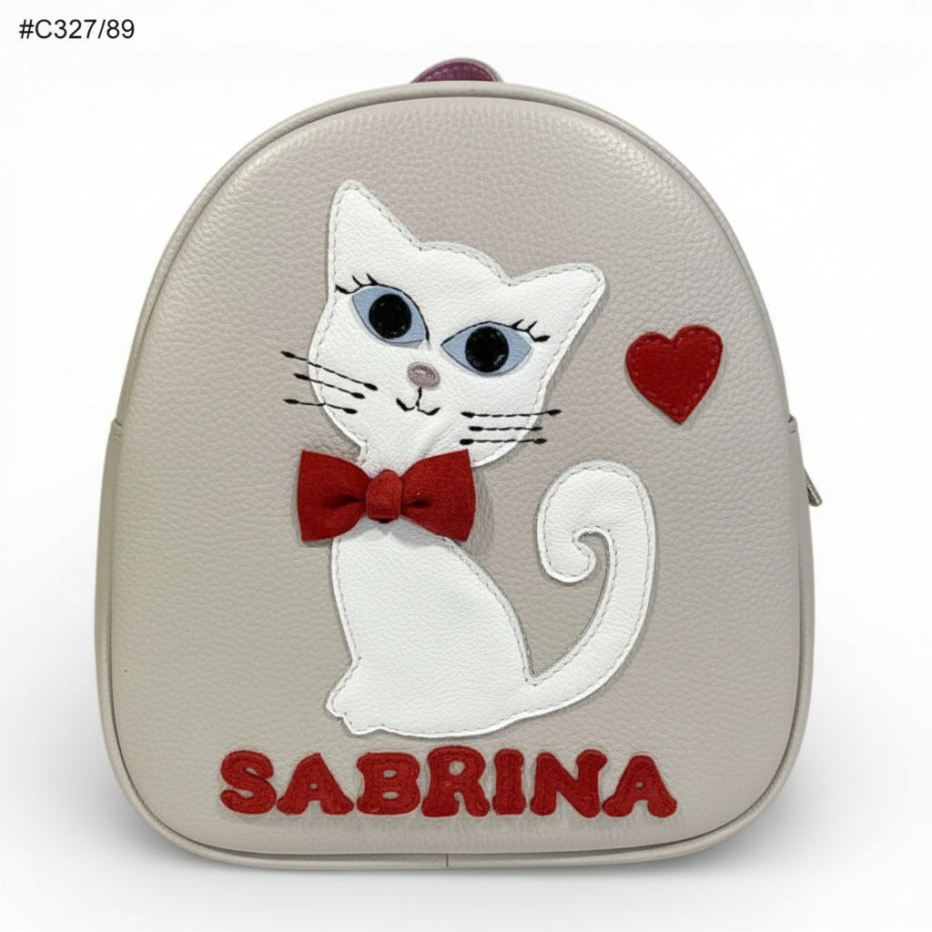 Rucsac gradinita pentru copii din piele naturală – personalizabil cu nume-Pisicuta cu fundita Imagine secundară a produsului