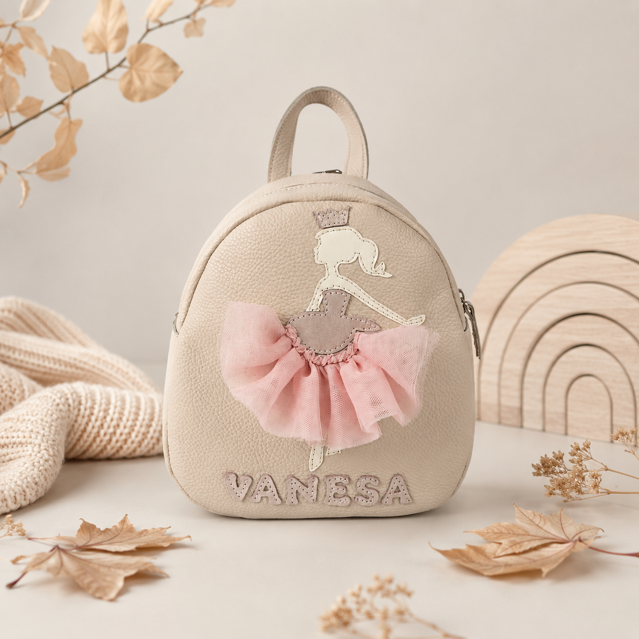Rucsac din piele pentru copii, model balerină personalizat cu nume